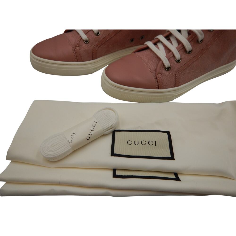 Gucci GG Logo Monogram Canvas High Top Sneakers Shoes Soft Pink Size 38.5/8.5 - Picture 10 of 13